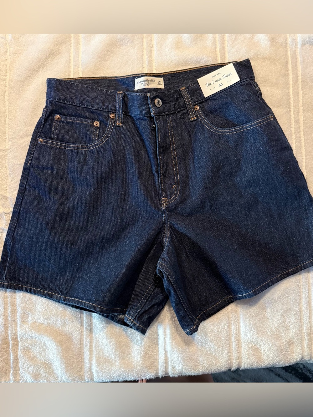 Abercrombie & Fitch Dark Blue High-Rise Denim Shorts - Picture 4 of 9
